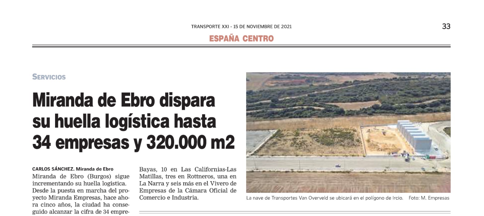 Transporte Siglo XXI: Miranda de Ebro dispara su huella logística hasta 34 empresas y 320.000m2
